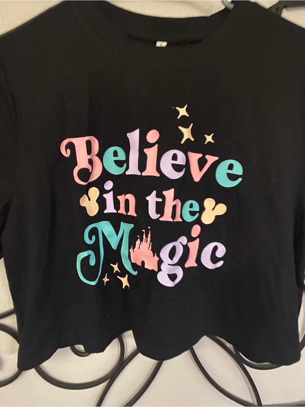 Women crop top Believe in the Magic - Black with Pastel Letters